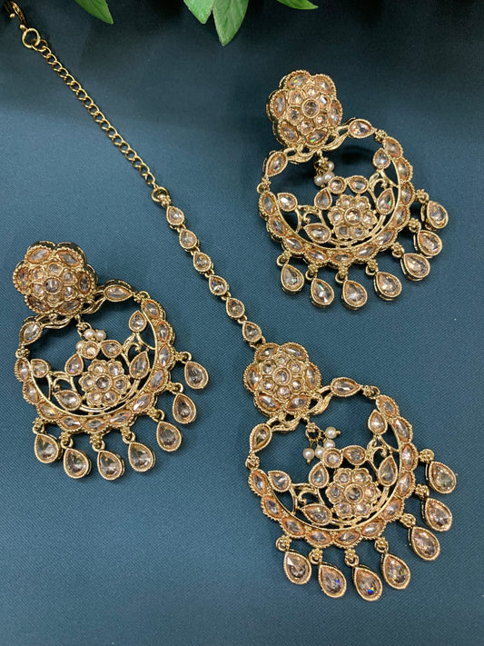 Amna tikka set polki earring tikka antique gold