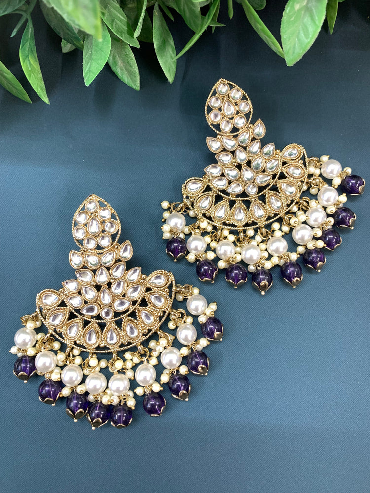 Sharvari kundan fashion chandbali style earring set purple