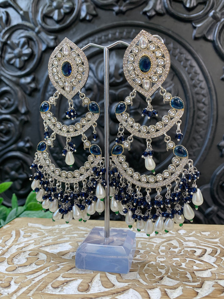 Lauren kundan triple layer chandbali earring blue