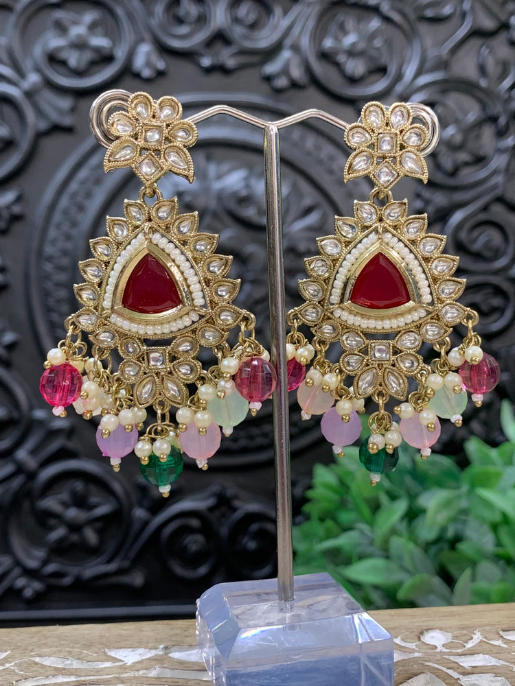 Avery small to medium kundan earring red multi