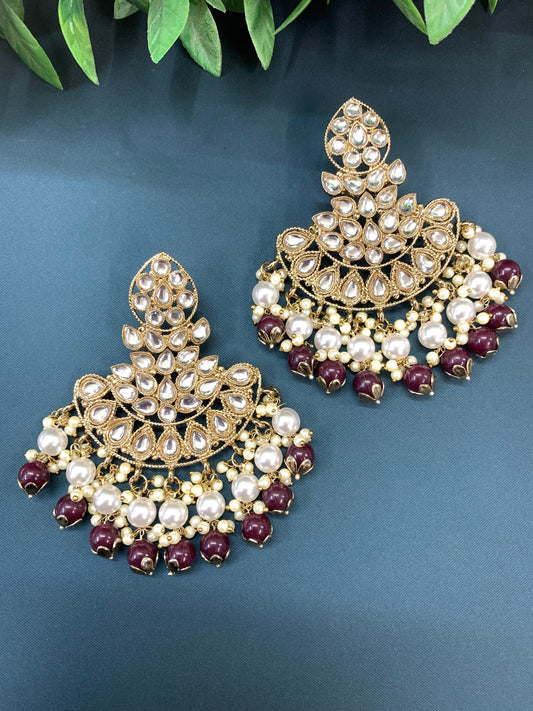 Sharvari kundan fashion chandbali style earring set chocolate brown