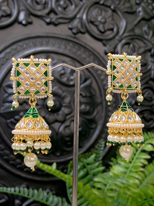 Saru kundan jhumki everyday wear small lightweight gold clear