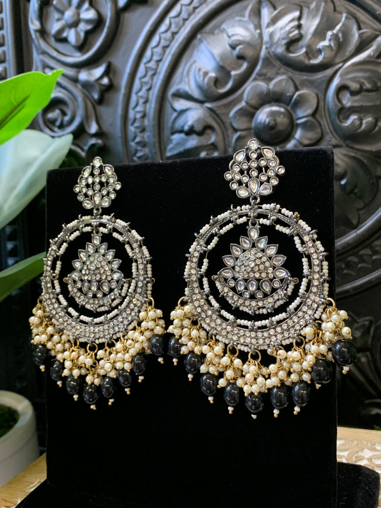 Laila Chandbali fashion statement earring black base, black drops