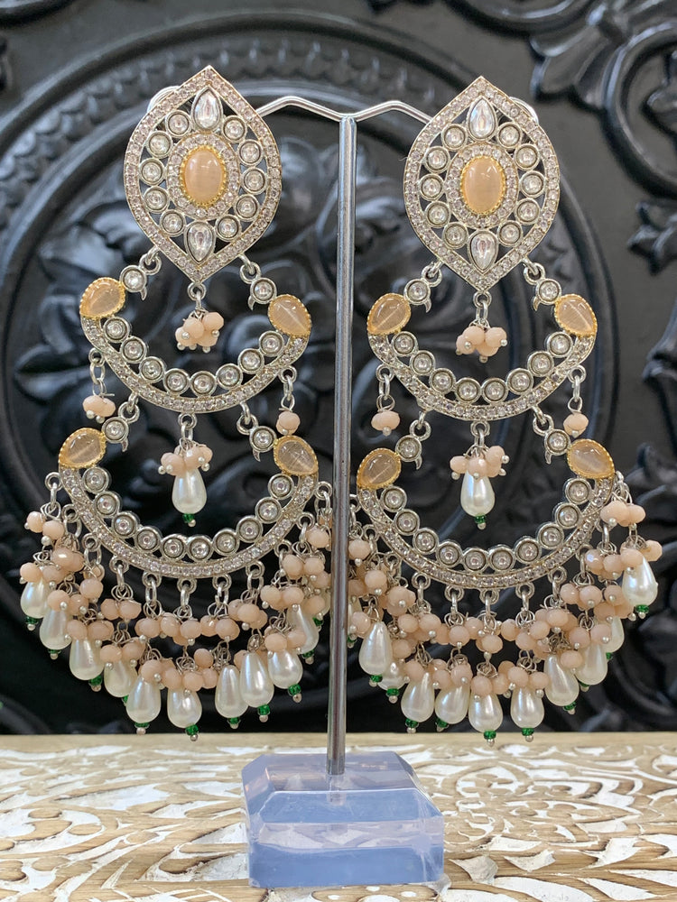 Lauren kundan triple layer chandbali earring peach/pearl