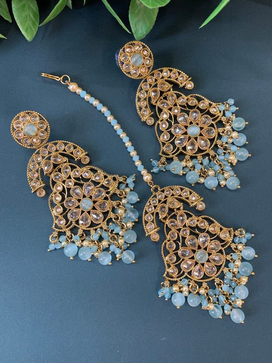 Enaya reverse popki tikka set chandbali style baby blue
