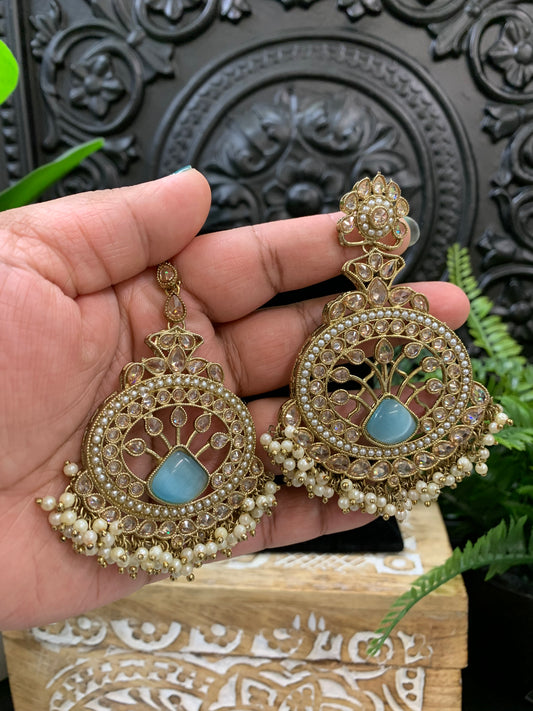 Kim reverse polki earring tikka light light blue