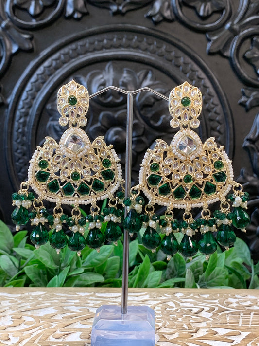 Berry kundan chandbali earring magenta green