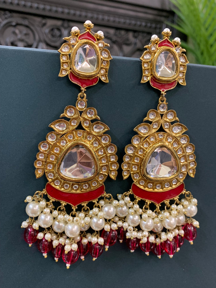 Kim kundan statement fashion earring ruby red