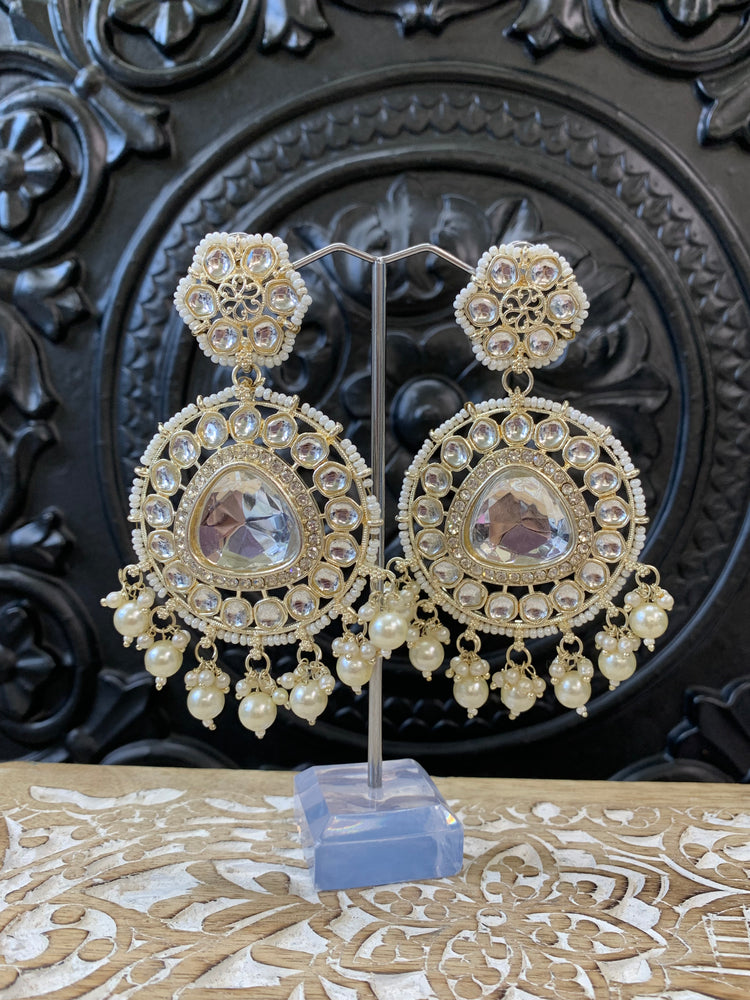 Sid kundan statement earring in gold pearl