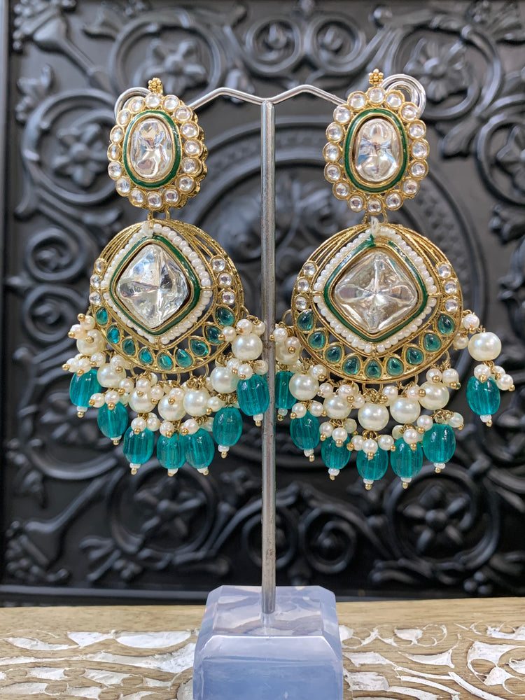 Kenny kundan fashion earring set teal green