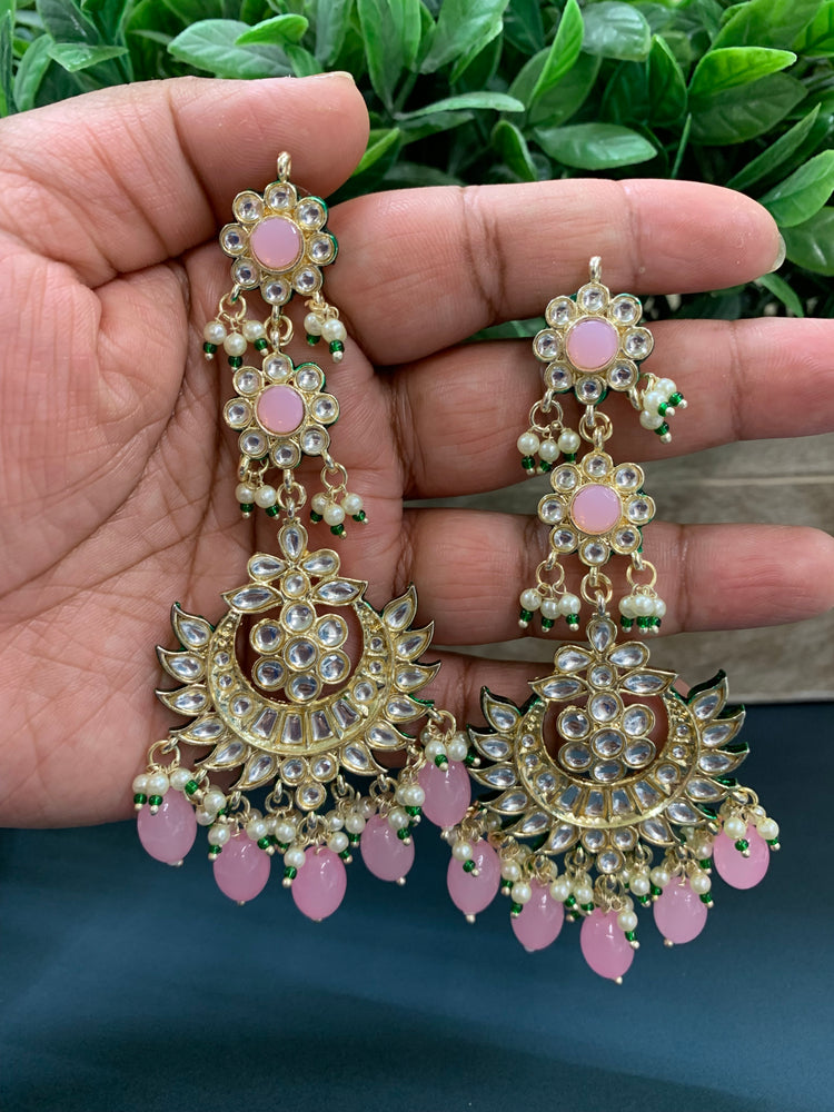 Aru kundan long statement earring pink