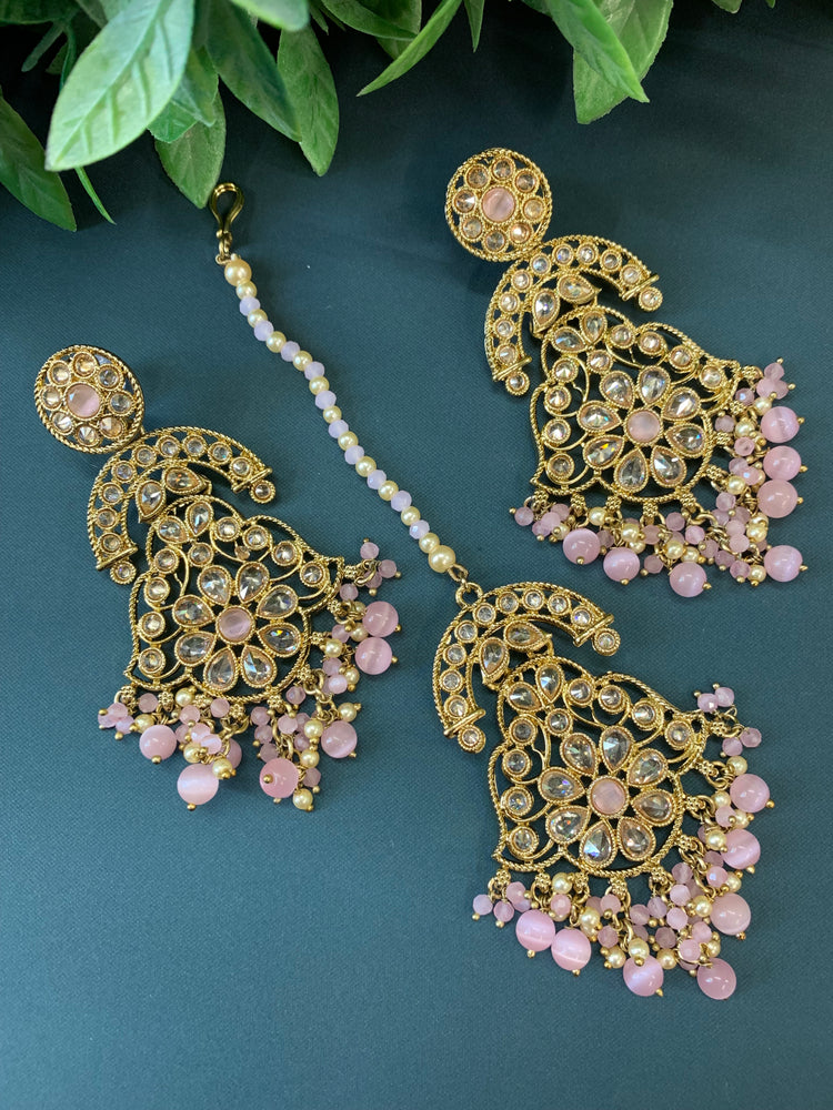 Enaya reverse popki tikka set chandbali style blush pink