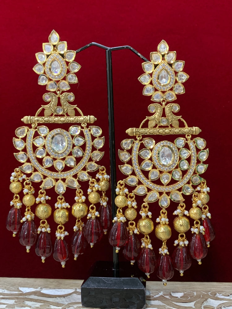 Abbi Kundan chandbali earring maroon red