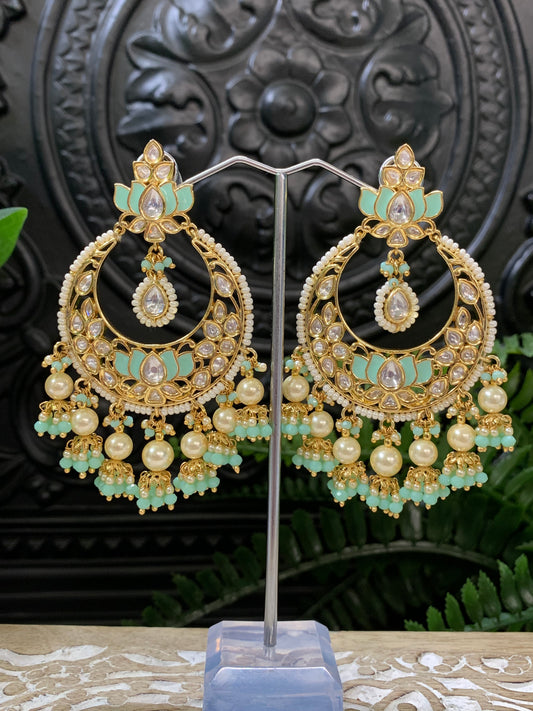 Luna Tyaani kundan Chandbali earring lotus tea green