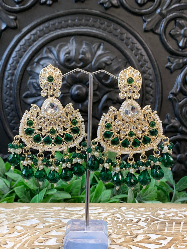 Berry kundan chandbali earring magenta green