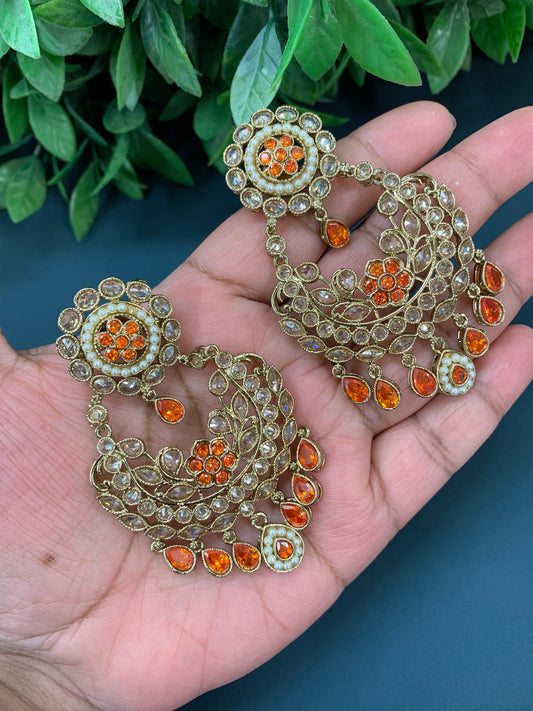 Parul polki fashion chandbali earring orange/fanta orange