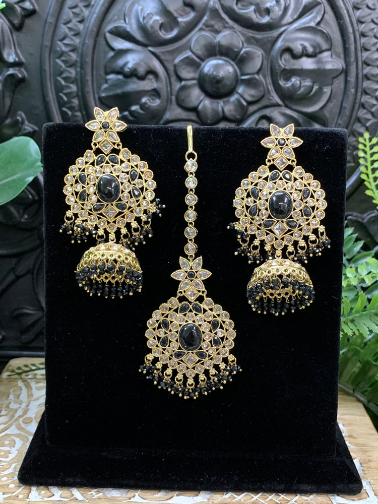 Sujane reverse polki jhumki earring tikka light black