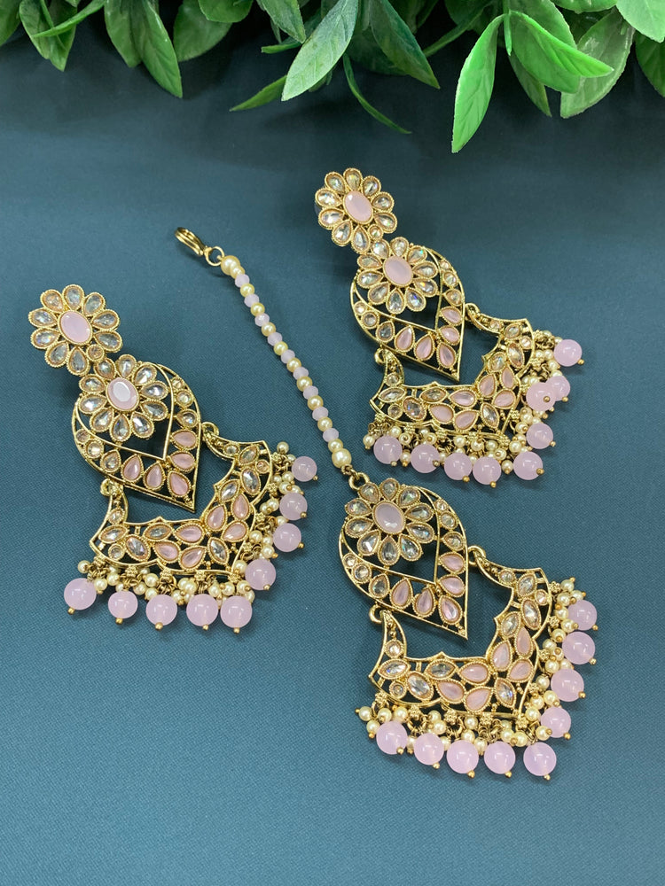 Max tikka set polki earring tikka antique gold / pearl / blush pink