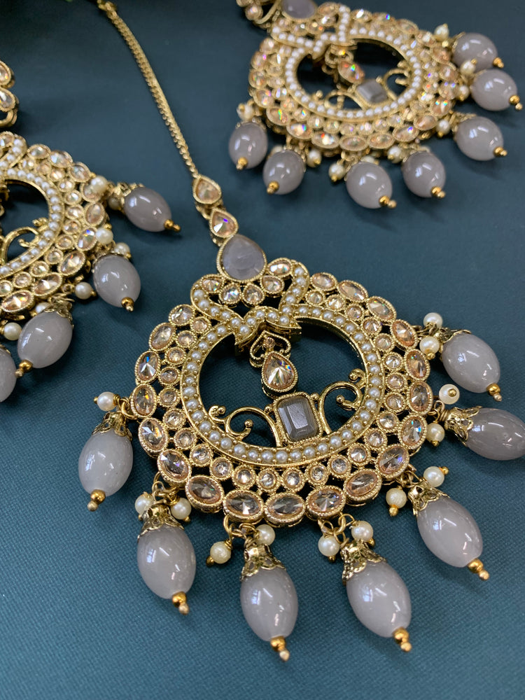 Nardali tikka set polki earring tikka set grey