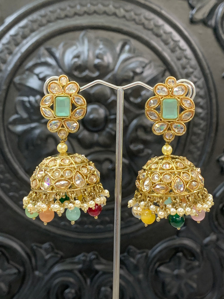 Maggi mini /chotu sa polki jhumki/ jhumka earring multi / mint