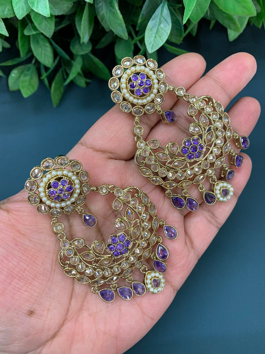 Parul polki fashion chandbali earring lavender / lilac