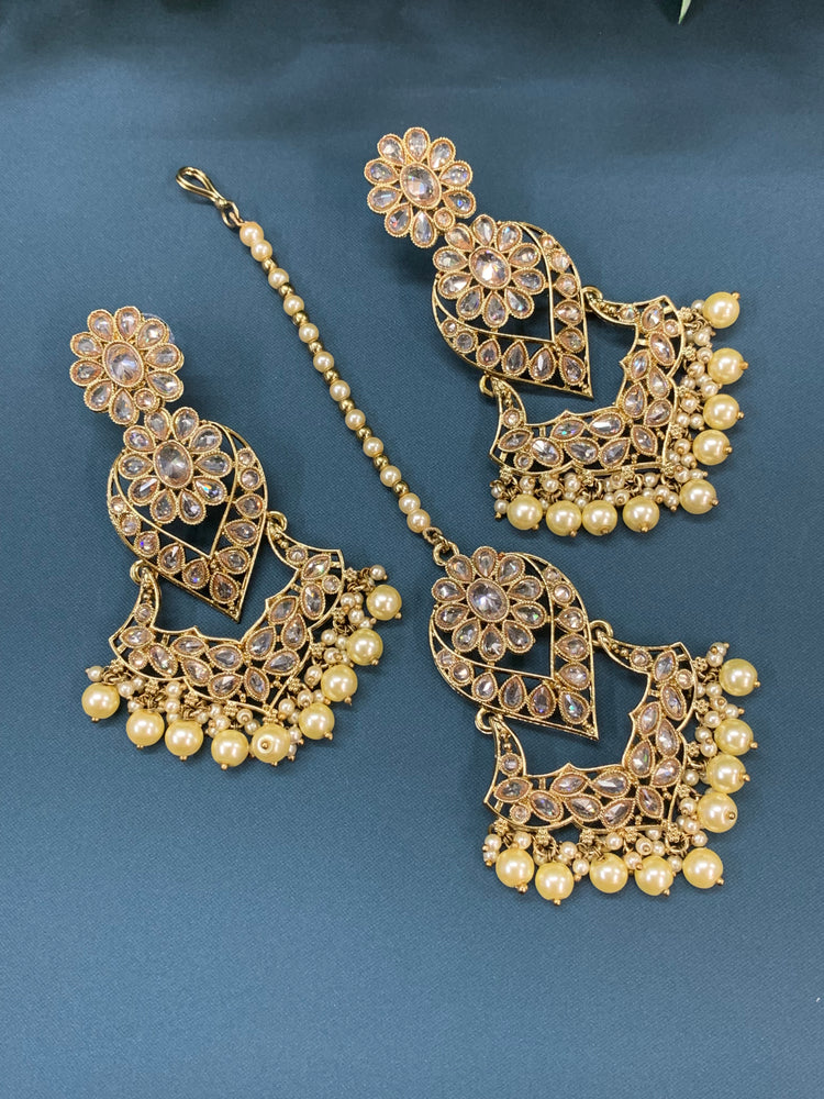 Max tikka set polki earring tikka antique gold / pearl / gold