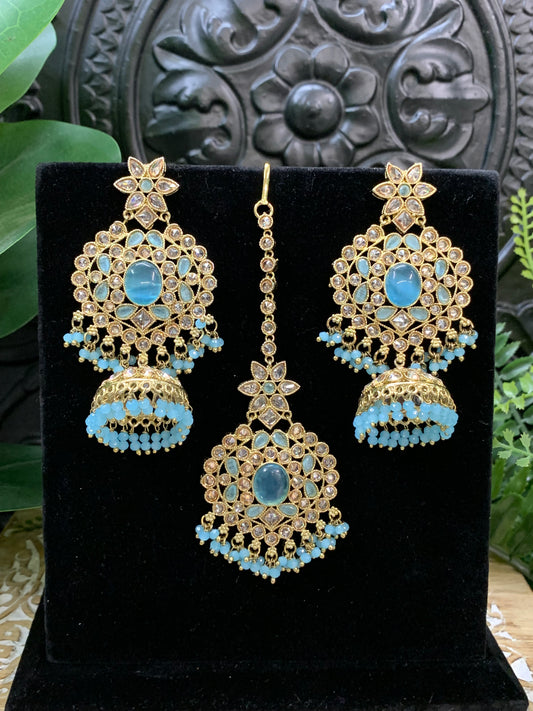 Sujane reverse polki jhumki earring tikka light blue