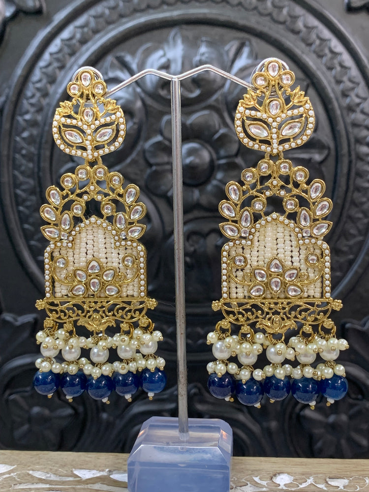 Alexa kundan statement earring white/gold/pearl/blue