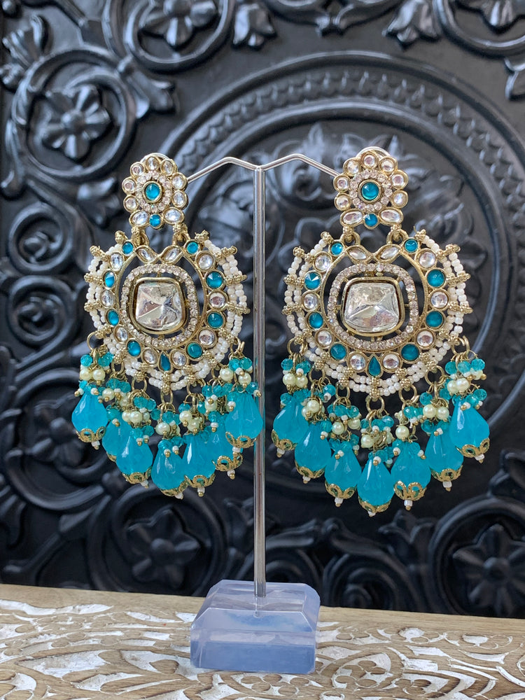 Isabella statement kundan chandbali fashion earring phirozi blue