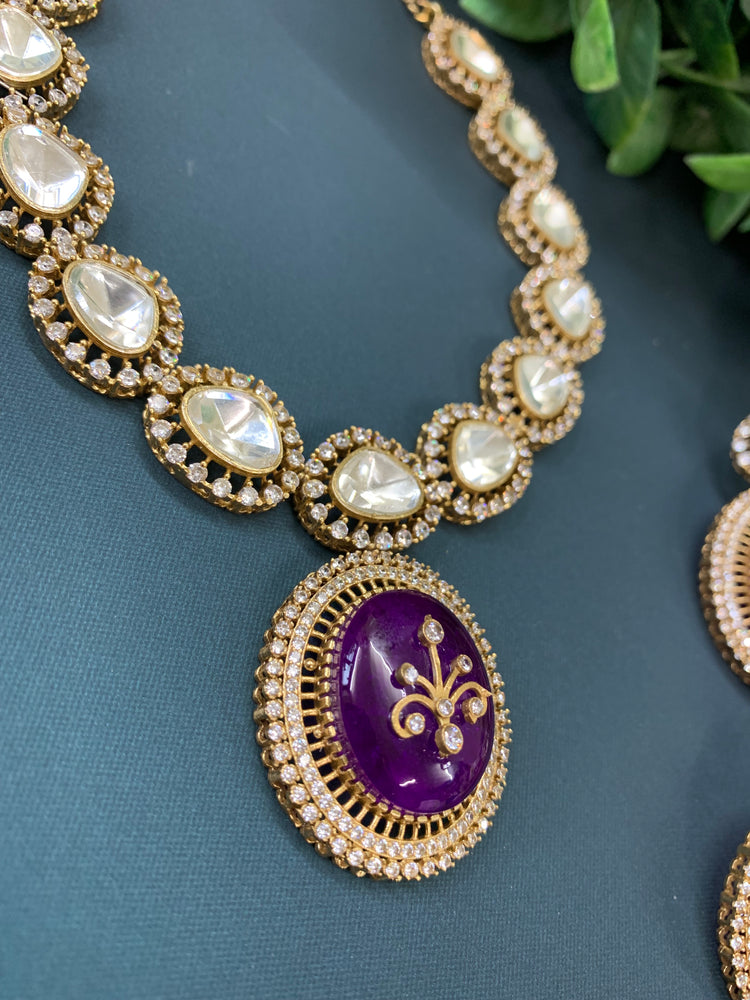 Sunny moissanite kundan necklace purple