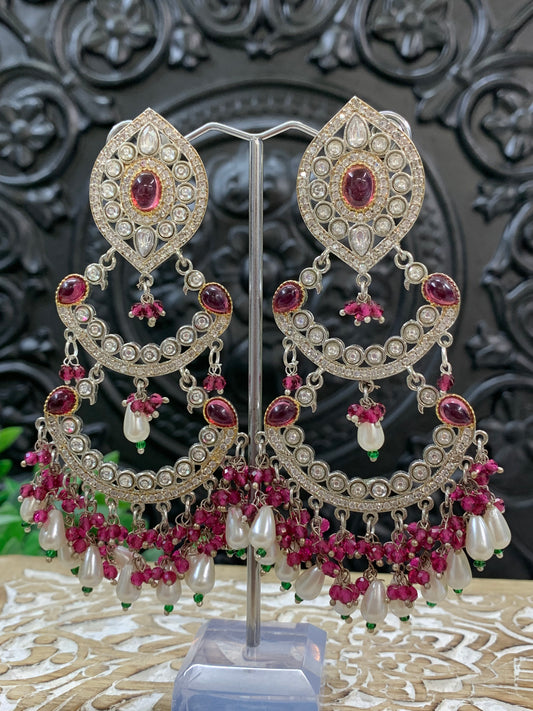 Lauren kundan triple layer chandbali earring wine red