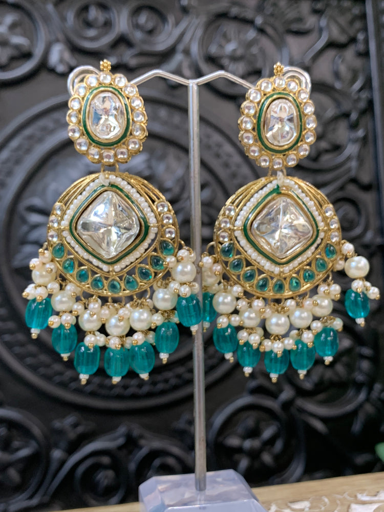 Kenny kundan fashion earring set teal green