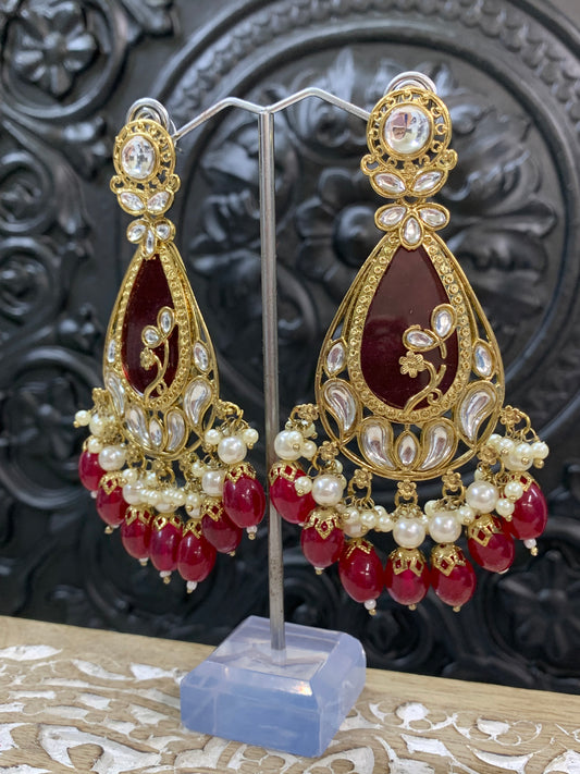 Salma kundan statement earring red burgundy