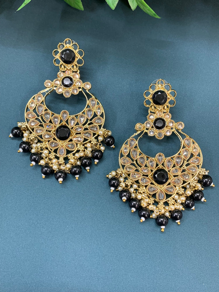 Thea polki chandbali earring antique base black