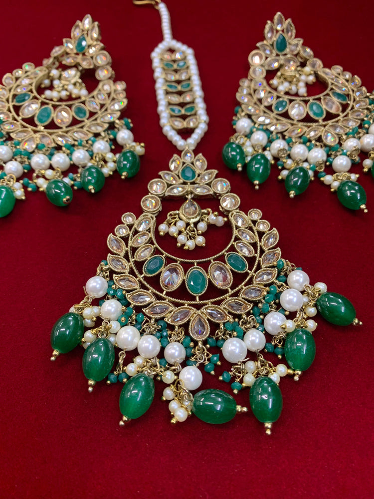 Ramsey reverse polki chandbali earring Tikka emerged green