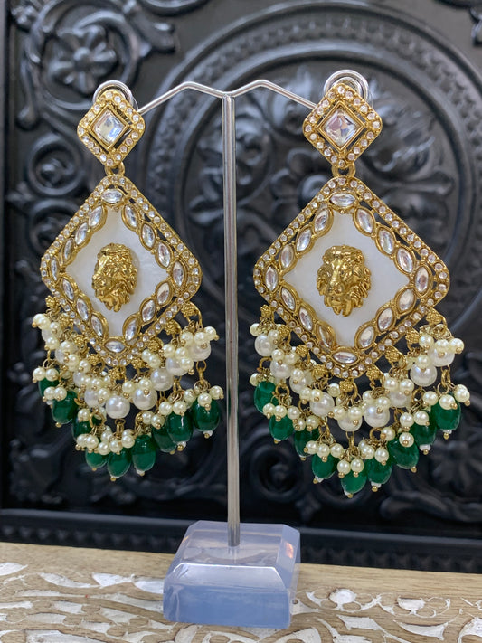 Amaya statement sabyasachi fashion earring tiger detail emerald green