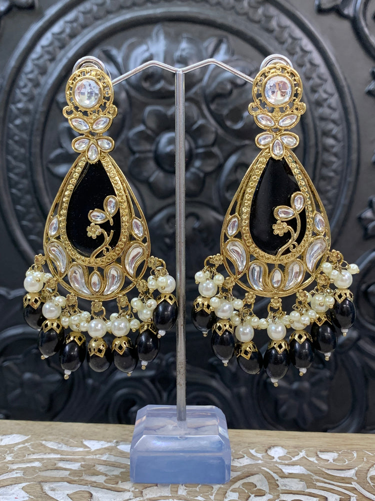 Salma kundan statement earring black