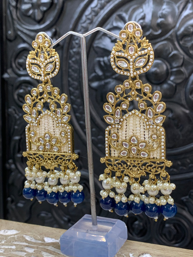 Alexa kundan statement earring white/gold/pearl/blue