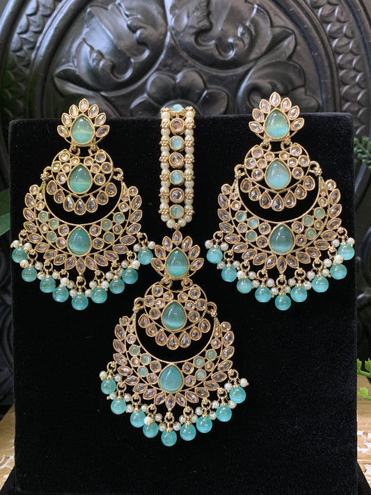 Marley reverse polki Chandbali earring tikka light green