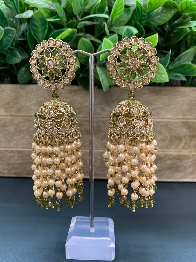 Mohua polki statement jhumki earring antique polki/mahendi/ olive green