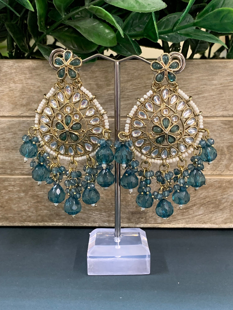 Aaravi kundan earring teal blue