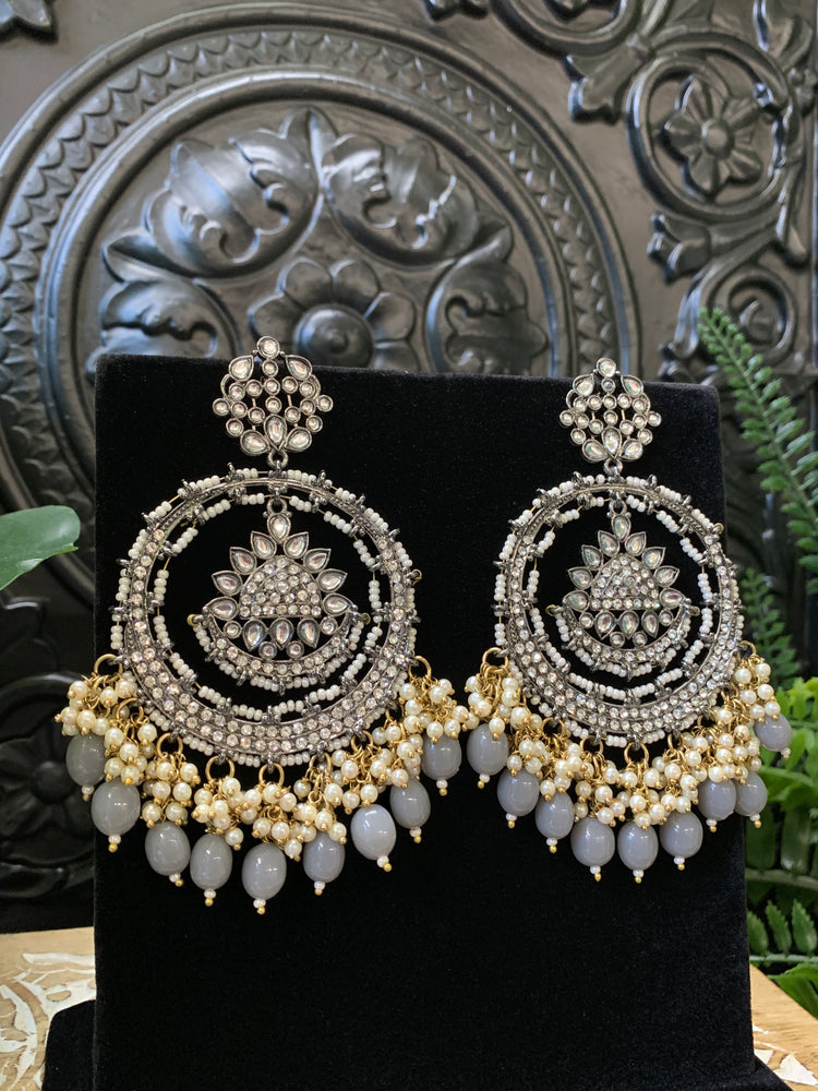 Laila Chandbali fashion statement earring black base, grey drops