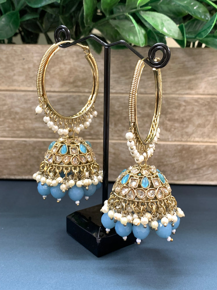 Shabana polki bali hoop jhumki/jhumka light blue