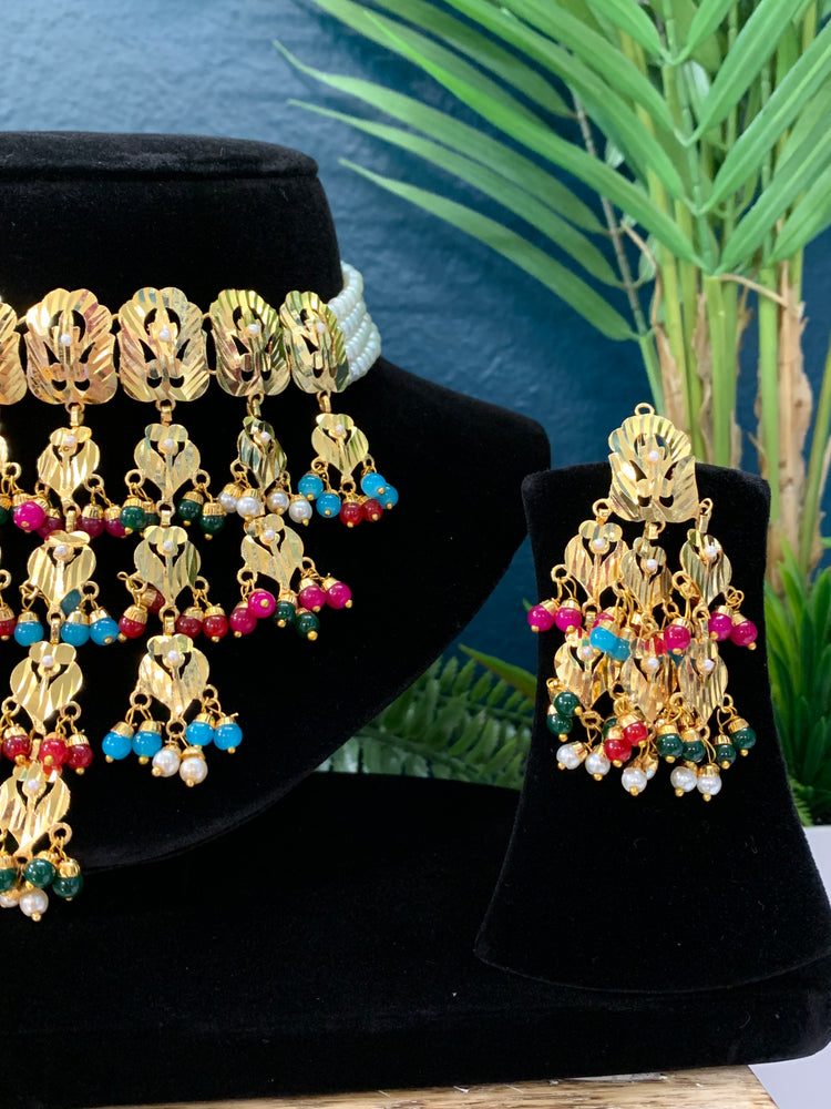 Punjabi traditional jadau jewelry gold plated choker set
