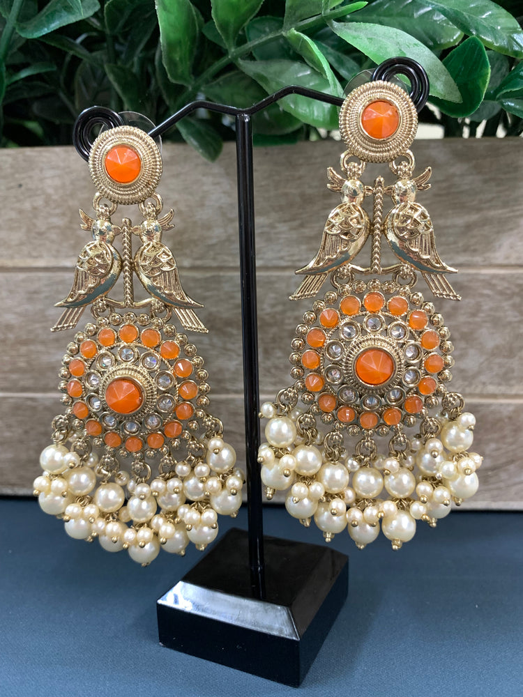 Ady polki fashion earring peacock design orange