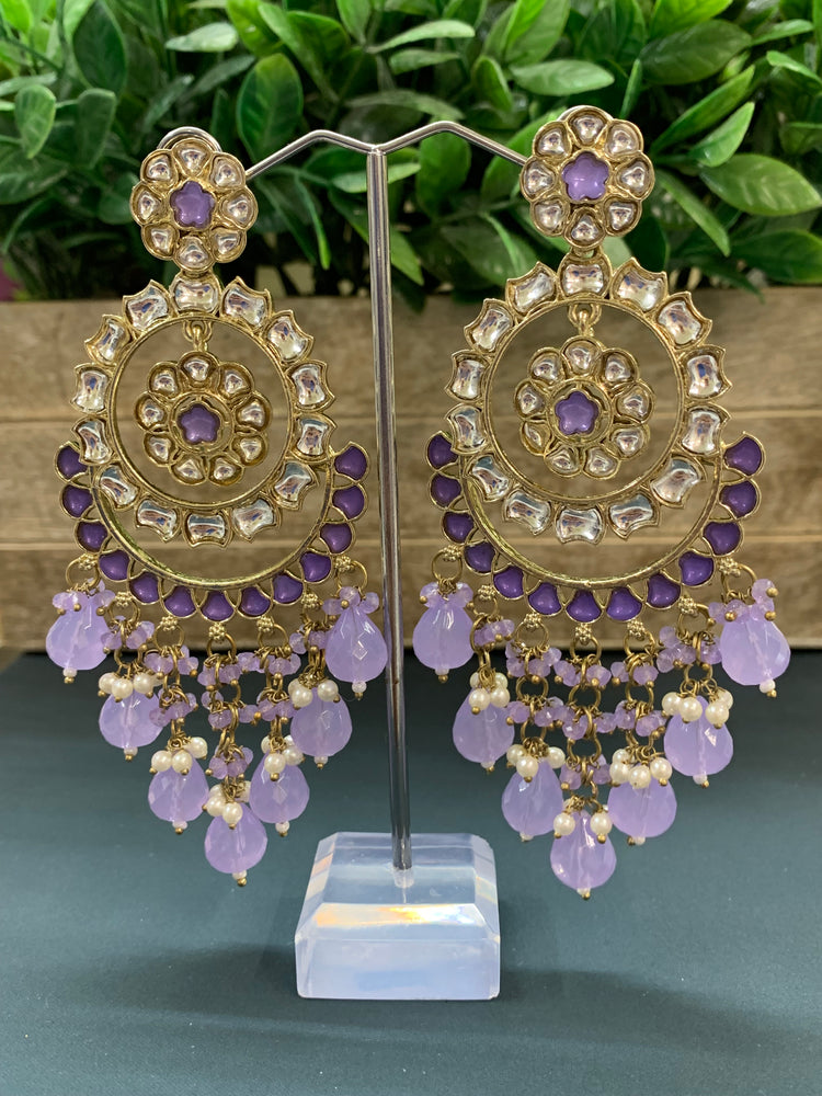 Barnavi Kundan earring lavender/ lilac crystal drops