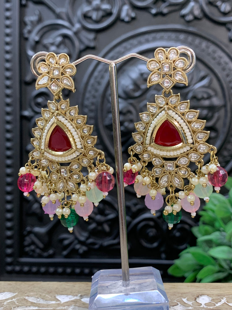 Avery small to medium kundan earring red multi