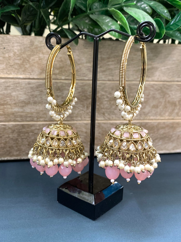 Shabana polki bali hoop jhumki/jhumka blush pink