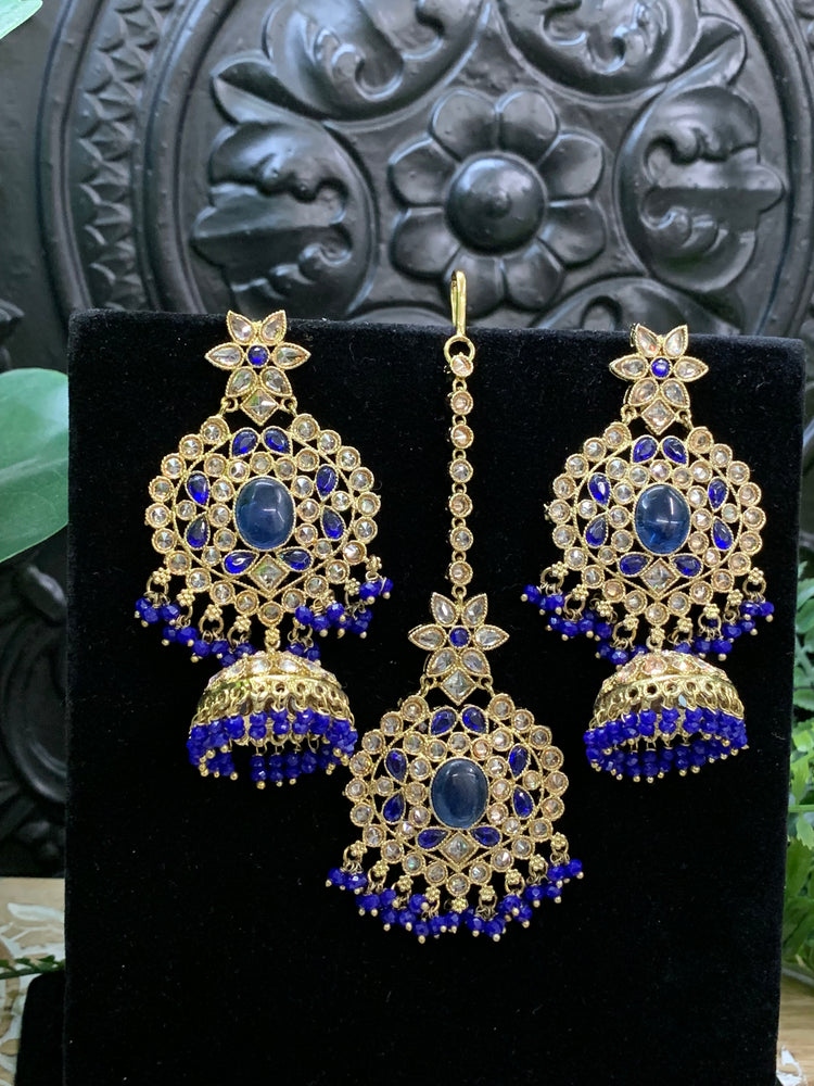 Sujane reverse polki jhumki earring tikka light navy blue