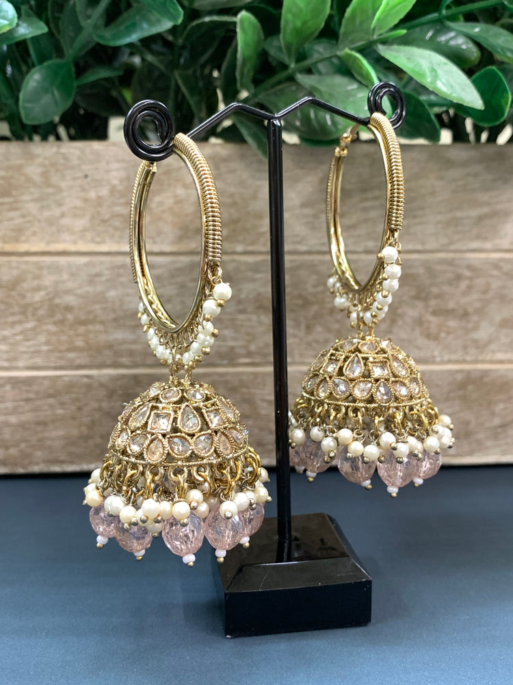 Shabana polki bali hoop jhumki/jhumka champagne crystal